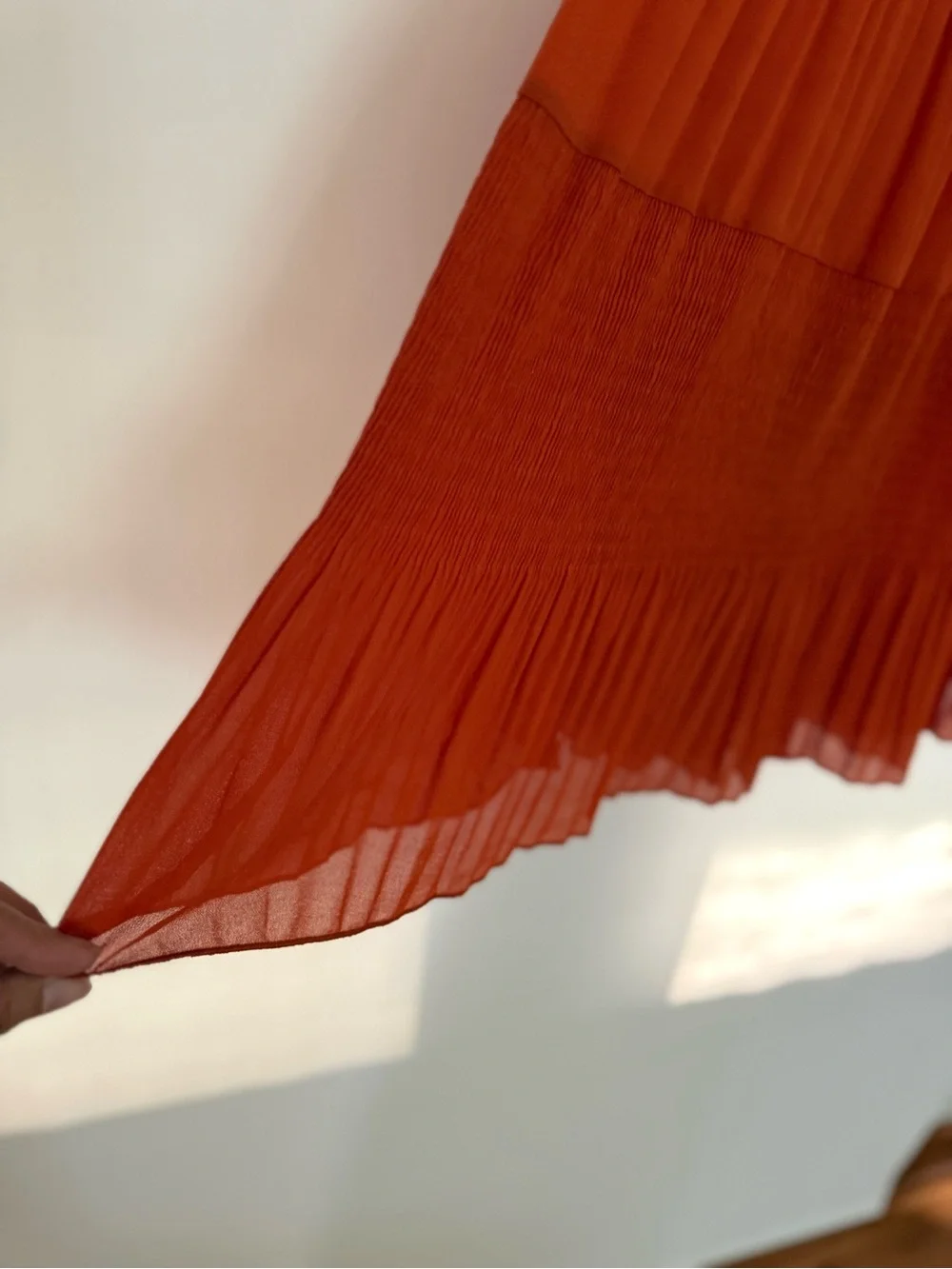 Nashalyly Rust Orange Tiered Boho Maxi Skirt, size small - Picture 6 of 6